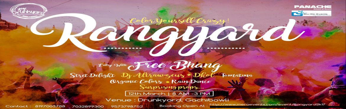 Book Online Tickets for RANGYARD At Drunkyard, Hyderabad. This Holi party with your friends and loved ones at Drunkyard will be completely fun-filling. The day calls for celebrations and enjoyment in the company of closed pals and chums!! The best way to celebrate Holi would be to spend the time in a way yo