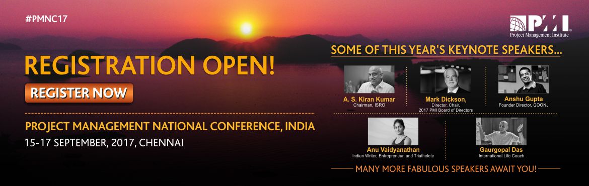 Book Online Tickets for Project Management National Conference, , Chennai. Project Management National Conference, India 2017 is a three day professional development event, organized and hosted by PMI Chennai Chapter and Co Hosted by PMI Trivandrum, Kerala Chapter from 15th to 17th September 2017.
 
The conference