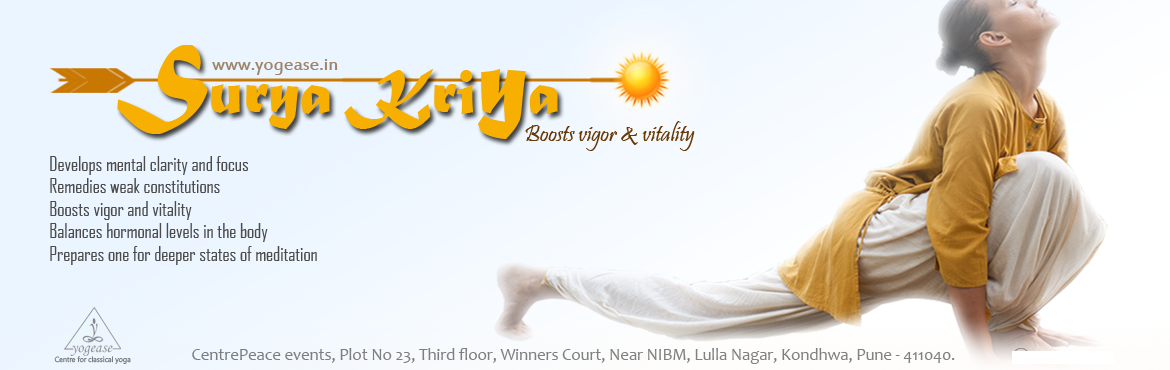 Book Online Tickets for Surya Kriya - Boost vigor and vitality, Pune. Surya Kriya is a potent yogic practice of tremendous antiquity, designed as a holistic process for health, wellness, and complete inner well-being.&nbsp;
Surya Kriya activates the system to raise the samat prana, or solar heat, in the system. It also