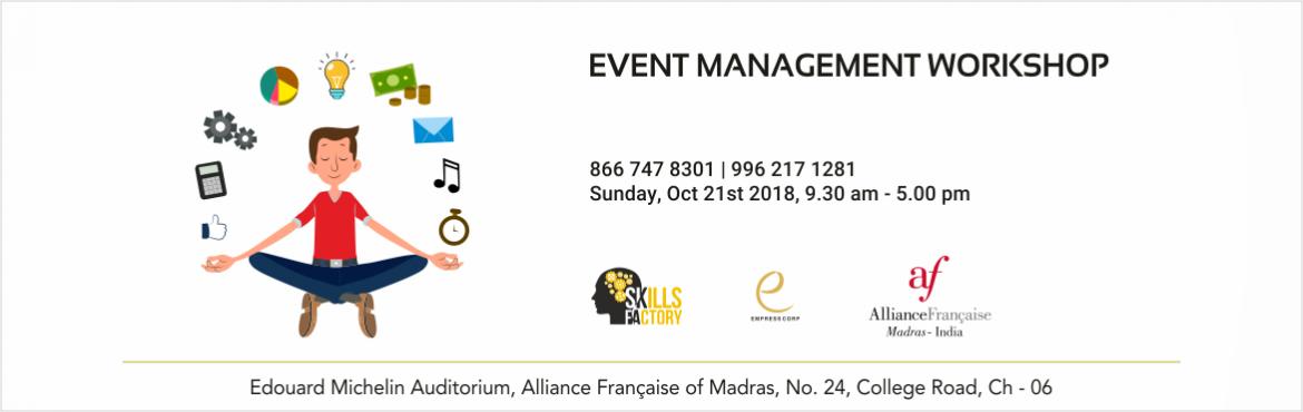 Book Online Tickets for Event Management Workshop, Chennai.  

Event Management Workshop
       Learn the secrets to making events, concerts, and even conventions a resounding success. Plan, organize, and host events like a professional even if it\'s your very first time. Ever noticed