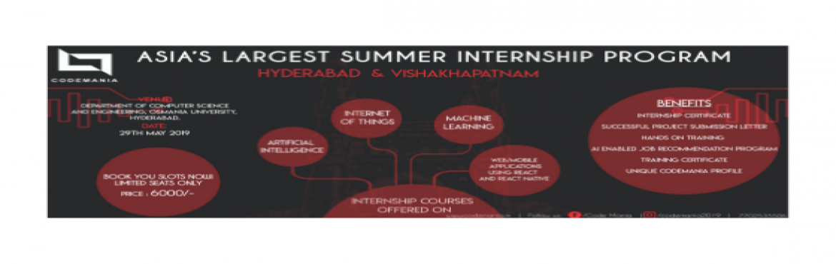 Book Online Tickets for Code Mania 14 Days Summer Internship Pro, Hyderabad. About The Event
 

Worried reading that as per the new AICTE Norms, it is now mandatory for every AICTE approved University and College to ensure that its students must undergo internship?
Don’t worry, we understand your need and that is w