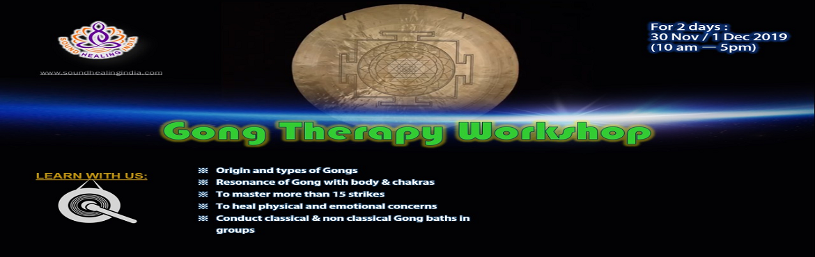 Book Online Tickets for Gong Therapy Workshop in Gurgaon (Gurugr, Gurugram. Let’s heal the world and ourselves with Gong Sound Therapy!
Sound Healing India in association with A2A Wellness brings you an opportunity to learn everything about Sound Healing through Gong as an instrument with certification. Join us for 2 d