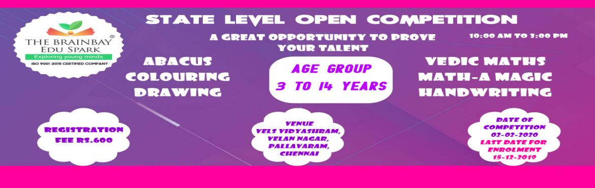 Book Online Tickets for State Level Open Competition for Abacus,, Chennai. The Brainbay EduSpark organises a Talent Fest for the students from 3 years to 14 years to showcase their talents. Here comes the State level competition where students from all Cities will be participating in the event to prove their perfe