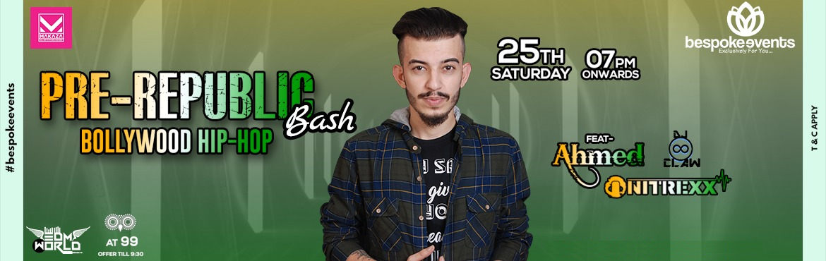 Book Online Tickets for PRE REPUBLIC BOLLYWOOD HIP HOP BASH, Pune. 71 years! We are all equipped to bring in the Pre Republic Josh. Go desi with your gang and groove to the tunes of Bollywood and Hip Hop music by DJ Ahmed, DJ Nitrexx and DJ ClawDon your Indian Attire for the night as we celebrate the day with pride.