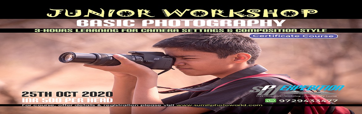 Book Online Tickets for Junior Photographer Workshop, .  
An early exposure to a varied array of skills and experiences can be crucial in your child’s quest for their life’s journey. At the very brief, a new skill can develop into an interest which could shape into hobby, engaging your ch