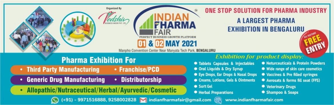 Book Online Tickets for A Largest Pharma Exhibition In Bengaluru, Bengaluru. Indian Fharma Fair (IFF) 2021 conducted by Vedshiv Business Media, a&nbsp;Fifth edition of pharmaceutical and healthcare industry exhibition scheduled to be held in&nbsp;Bengaluru from 1st To 2nd&nbsp;May 2021.&nbsp;
This expo will be focusing on the