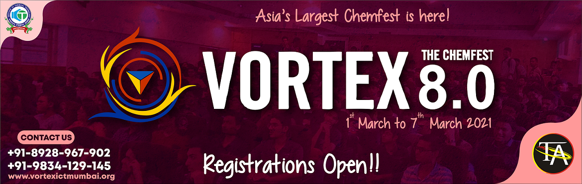 Book Online Tickets for ICT, Vortex 8.0, . VORTEX 8.0
Vortex is an annual chemical engineering and technology festival of Institute of Chemical Technology, ICT, Mumbai. It also refers to a student body that organizes this event along with many other social initiatives, drives and outreach pro