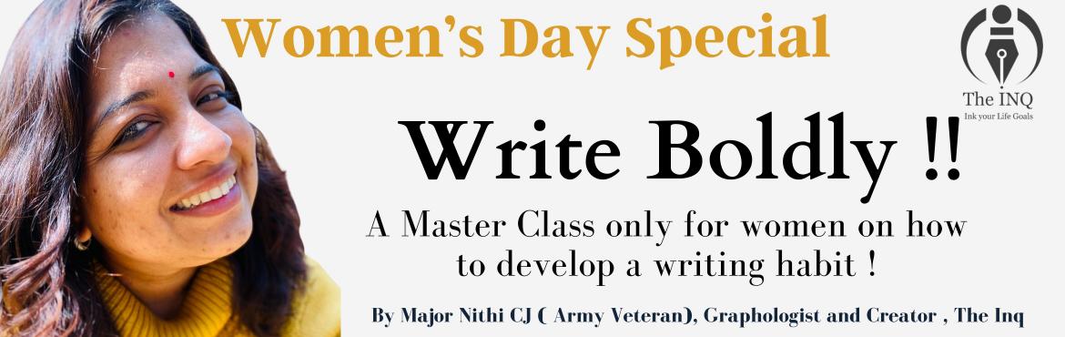 Book Online Tickets for Write Boldly with Nithi, . Nithi CJ , an Army Veteran , now a Certified graphologist and fountain pen enthusiast shares simple tips and tricks to have a legible handwriting and how to use fountian pens! An exclusive event for Women and Girls on the occasion of Women\'s Day! Pa