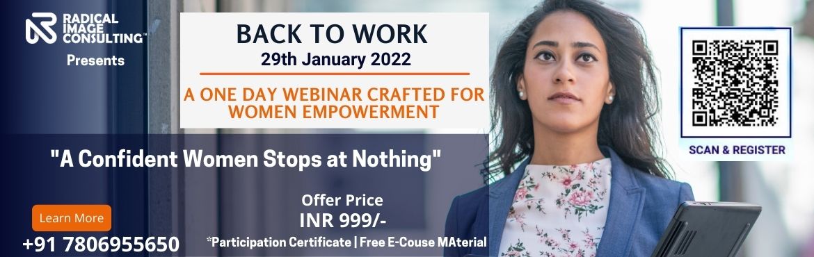 Book Online Tickets for Back to Work | Women only, . &nbsp;
&nbsp;
EXCLUSIVE FOR WOMEN
It\'s a Women\'s only program curated for Aspiring Entrepreneurs&nbsp;& back to Work ProfessionalsWho can Enroll?
Entrepreneurs &ndash; Who wants to Start or Grow a Business.Working Professionals &ndash; Who want