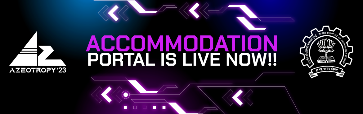 Book Online Tickets for Accomodation Portal for AZeotropy, IIT B, Mumbai. Due to the limited availability of rooms, please call us to register for accommodation.&nbsp;
&nbsp;
The Accommodation portal for AZeotropy 2023 is&nbsp;live!!
Get your registrations done and get a chance to stay at the hostels of IIT Bombay. Accordi