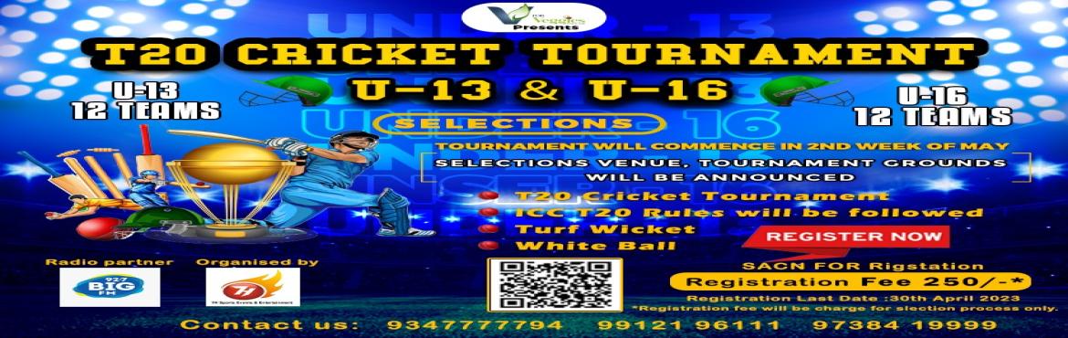 Book Online Tickets for T20 Cricket Tournament U-13 and U-16 age, Hyderabad. &nbsp;
&nbsp;

&nbsp;
&nbsp;
To promote sports at the school level, to bring out the sporting talent in the children, to provide entertainment in their summer holidays through sports and to provide some relief from the pressures of studies our 7H Spo