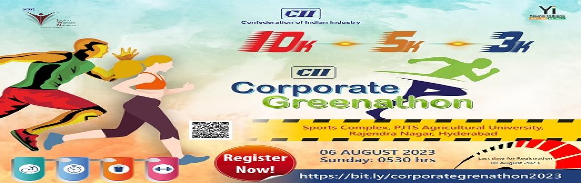 Book Online Tickets for CII Corporate Greenathon, Hyderabad. CII Telangana&rsquo;s Corporate Greenathon is scheduled at 0600 hrs on 06 August 2023 at Sports Complex, PJTS Agricultural University, Rajendra Nagar, Hyderabad.
The run aims to promote a healthy & active lifestyle by encouraging corporate profes