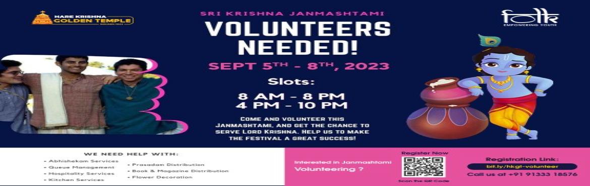 Book Online Tickets for Shri Krishna Janmashtami 2023 | Voluntee, Hyderabad. Shri Krishna Janmashtami 2023 | Volunteer Registration | FOLK Exclusive
Sri Krishna Janmashtami is coming up and this is the time to involve in Volunteering. Enroll now by using the below link!!
https://hkmhyderabad.org/volunteering
Hare Krishna Gold