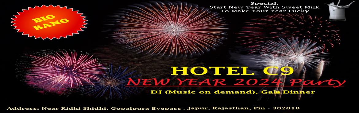 Book Online Tickets for Big Bang Theme New Year Eve Party 2024 a, Jaipur. Event Name: Big Bang Theme New Year\'s Eve Party 2024 at Hotel C9
Date and Time: December 31, 2024, starting at 6:00 PM Onward
Venue: Hotel C9, Ridhi Sidhi Circle, Gopalpura Bypass, Jaipur – 302018, Rajasthan, India
Theme: Big Bang Musical Nigh