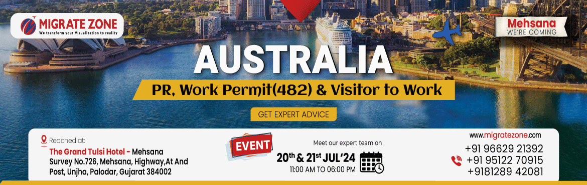 Book Online Tickets for Free Event: Visitor Residency,Work Permi, Palodar. &nbsp;
Now is your chance to get expert advice on obtaining Permanent Residency and Work Permits!
Join us at The Grand Tulsi Hotel, Mahesana, on the 20th & 21st of July 2024, from 11:00 AM to 6:00 PM. Our team of immigration specialists from Migr