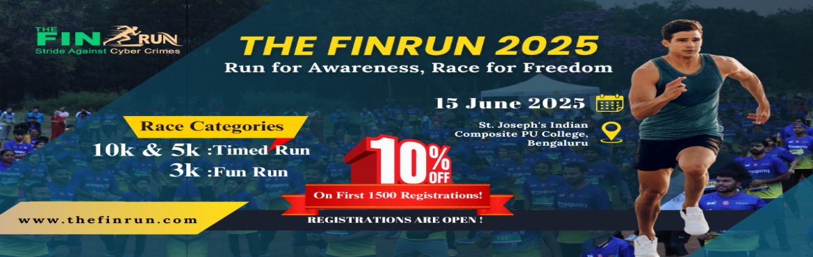 Book Online Tickets for THE FINRUN 2025, Bengaluru. Event Name: The FINRUN 2025Date: 15th June 2025 | Location: St. Joseph\'s Indian Composite Pre-University College,  Bengaluru,Organized by: DFAIRS COMMUNICATIONS
Run for Awareness, Race for Freedom!
Join THE FINRUN 2025, a dynamic event dedicated t