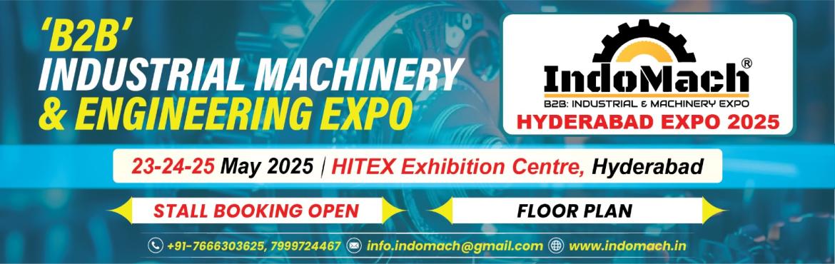 Book Online Tickets for INDOMACH HYDERABAD EXPO 2025, Kothaguda. About the Show:
 
‘INDOMACH’ is an industrial Machinery andEngineering Show focuses basically on Engineering Products and Services, Heavyand light Machines, Machinery Equipment and accessories, Machine Tools,Automation & Robotics, Instrumen