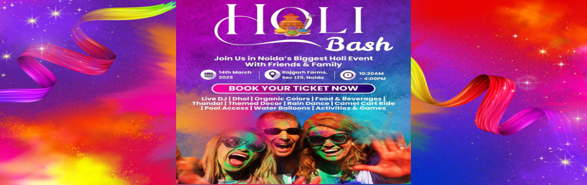 Book Online Tickets for Holi Bash, Noida. 
🌿 Rajgarh Farms - A Day of Fun, Food & Festivities! 🎉
📍 Location: Rajgarh Farms, Sec 134, Noida⏰ Timings: 10:30 AM – 5:30 PM
🎟️ Entry Packages:

Adults: ₹1200/-
Children (6-11 Years): ₹650/-
Children below 5 Years: FREE
Fam