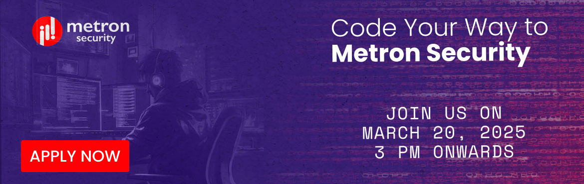 Book Online Tickets for Metron Code Jam March 2025, Pune. We’re excited to announce Metron Security Code Jam — show us your skills with real-world cybersecurity challenges!
What’s in store?

Solve intriguing coding challenges.
Impress industry experts and showcase your talent.
Network with fellow deve