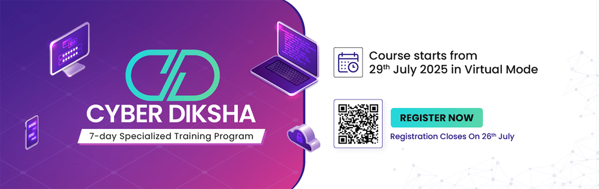 Book Online Tickets for Cyber Diksha by CCoE - Specialized Train, Hyderabad. 


Cyber Diksha by CCOE - Specialized Training in Cybersecurity and Privacy
Cyber Diksha by CCoE is a 7-day workshop that covers the foundations of Networking, Security, Cyber Threats, Laws, Crimes, SOC, Web App Pentesting, Report writing, and hands-