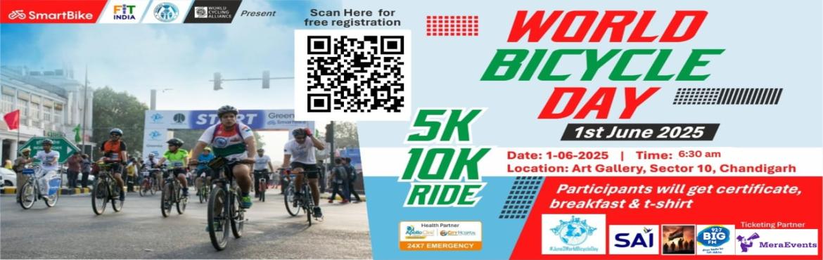 Book Online Tickets for WORLD BICYCLE DAY - 8th Edition , Chandigarh. 
SmartBike | SAI | Municipal Corporation Chandigarh | World Cycling Alliance
Present
8th Edition – WORLD BICYCLE DAY
1st June 2025 | Chandigarh
We are delighted to announce that SmartBike, in collaboration with the Sports Authority of India, Worl