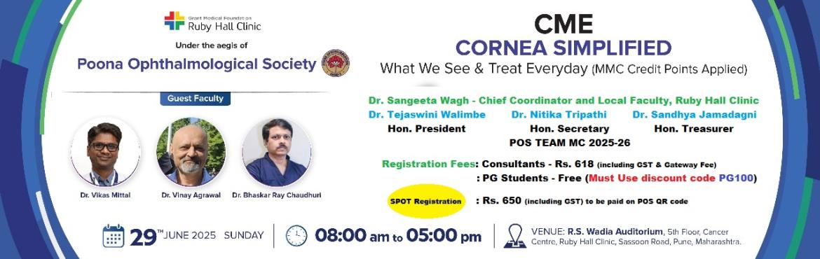 Book Online Tickets for Cornea Simplified, Pune. 



Dear Friends,
Time: 8 am to 5 pm.