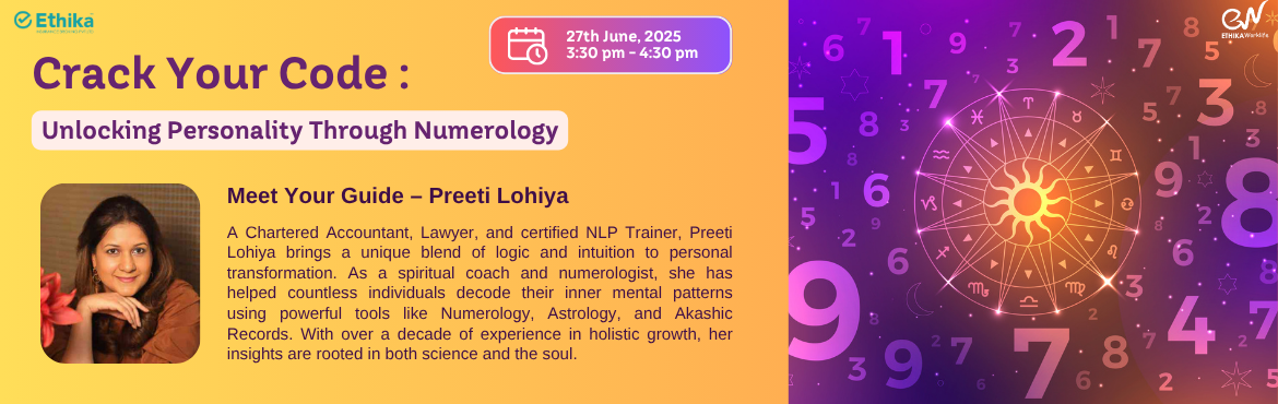 Book Online Tickets for Crack Your Code: Unlocking Personality T, .  
💡 What if your date of birth held the key to your thoughts, decisions, and inner potential?
🗓️ Date: Friday, 27th June 2025🕒 Time: 03:30 PM – 04:30 PM📍 Live on Zoom
In this transformational session, discover how Numerology can:✅ 