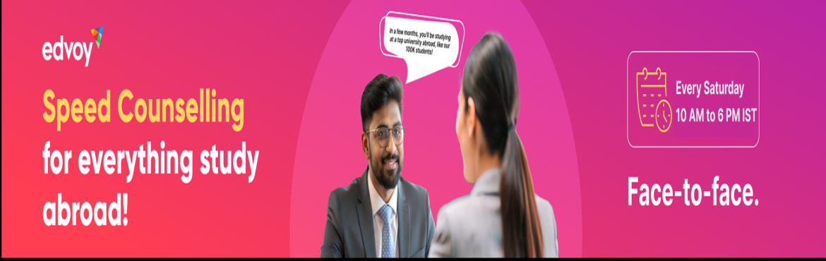 Book Online Tickets for Speed Counselling for Everything Study A, Vijayawada.  
Let’s clear all your study-abroad questions face-to-face! Together, we’ll plan your study-abroad future.
Join us for a speed counselling session at our Edvoy office in Chennai. You get 15 minutes, one-on-one, with our expert for your preferred