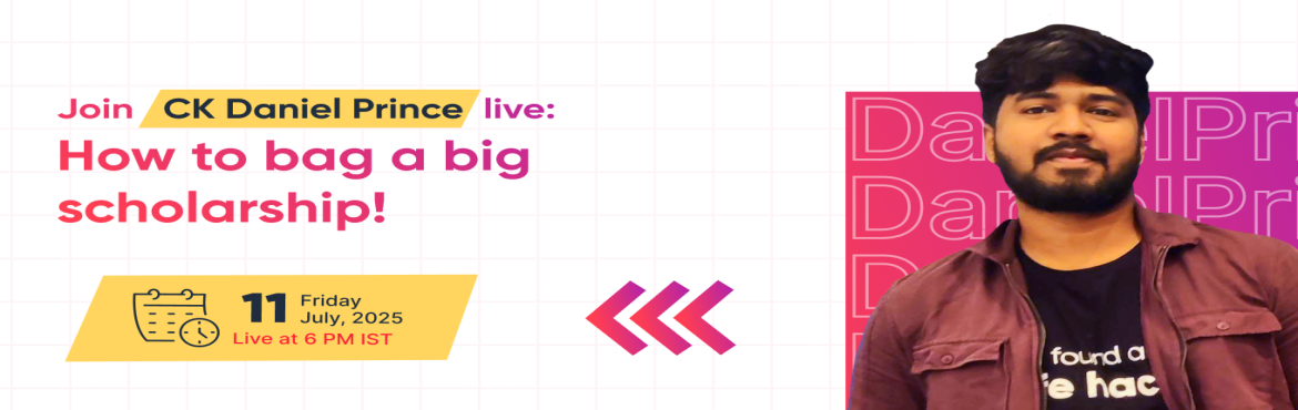 Book Online Tickets for How to bag a big scholarship, . 
Scholarships Worth INR 2–5 Lakhs: Here\'s How to Bag a Big One!

Join CK Daniel Prince, our study-abroad expert, live as he spills:


Where to find real scholarships (not random Google links)
How to stand out even if you\'re not a class topper
Wha