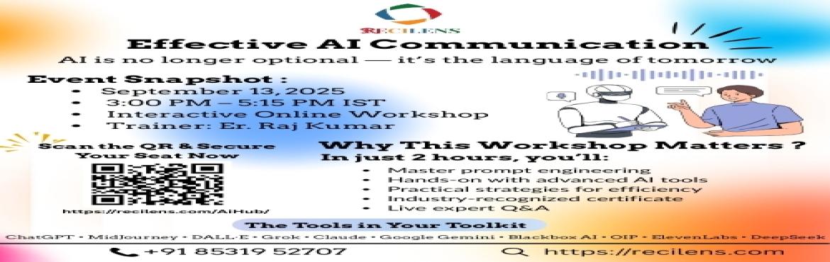 Book Online Tickets for AI-Driven Efficiency workshop, . 
🧠 Workshop Overview
The AI-Driven Efficiency workshop aims to provide participants with a comprehensive understanding of AI tools and prompt engineering techniques. The session will be led by Er. Raj Kumar, an expert in the field, and will cover: