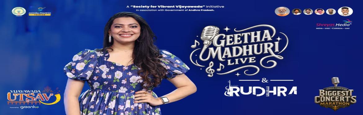 Book Online Tickets for Geetha Madhuri and Band Rudhra Live, Vijayawada. Step into a night of music, power, and melody as the versatile Geetha Madhuri takes the stage & also electrifying Band Rudhra at Vijayawada Utsav – The World’s Biggest Festive Carnival | One City One Celebration.
With her dynamic voice
