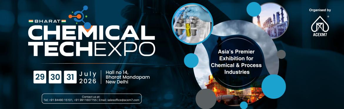 Book Online Tickets for Bharat Chemical Tech Expo 2026, New Delhi. 



Bharat Chemical Tech Expo 2026 – India’s most comprehensive platform for the chemical, process & allied industries.Join us from 29-31 July 2026 at Hall 14, Bharat Mandapam, Pragati Maidan, New Delhi. Discover the latest in specialty chemi