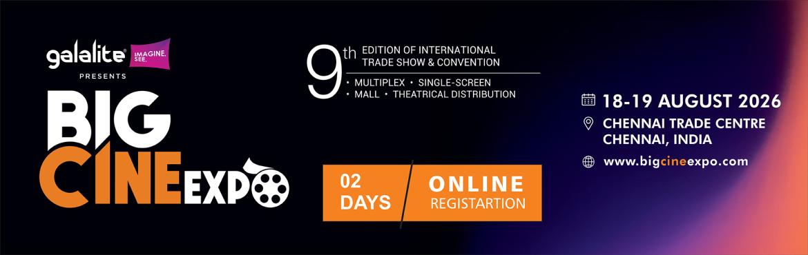 Book Online Tickets for BIG CINE EXPO 2026, Nandambakk. With 26 years of industry experience and a deep understanding of the market,TheatreWorld announced its inaugural expo to the cinema exhibition communityin Chennai.After eight consecutive successful years, the upcoming year is poised for a grandreturn