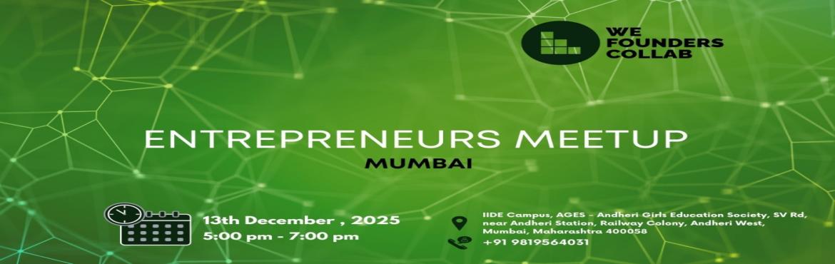 Book Online Tickets for Entrepreneurs Meetup by We Founders Coll, Mumbai. 
Entrepreneurs Meetup by We Founders Collab

Entrepreneurs Meetup powered by We Founders Collab is a vibrant gathering designed exclusively for entrepreneurs seeking networking opportunities and valuable connections. Join us to:

Curated Networking :