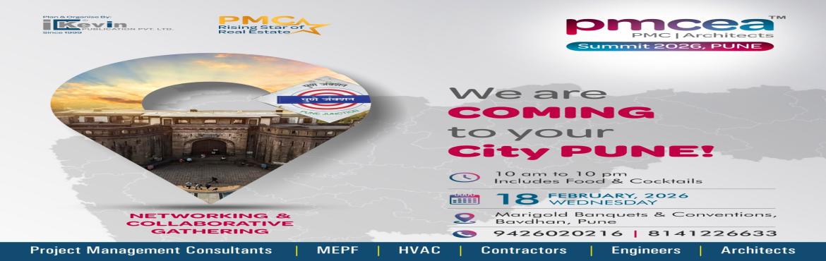 Book Online Tickets for PMCEA Summit, Pune. 
PMCEA Summit is India\'s focused platform for project management consultants, engineers and architects to share best practices, case studies and build cross-disciplinary collaborations. Launched with the Ahmedabad/Gujarat edition that brought togeth