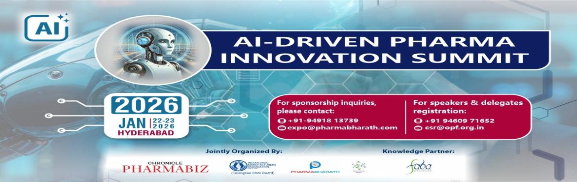 Book Online Tickets for AI-DRIVEN PHARMA INNOVATION SUMMIT, Hyderabad.  The AI-Driven Pharma Innovation Summit 2026 brings together pharma leaders, researchers, and technology experts to explore how artificial intelligence is transforming drug discovery, manufacturing, quality, and healthcare. The summit enables knowle