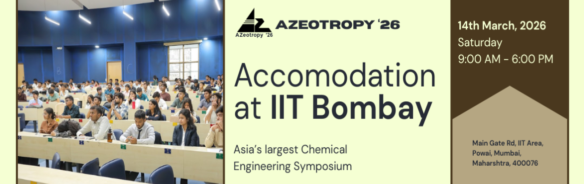 Book Online Tickets for AZeotropy - IIT Bombay, Mumbai. AZeotropy, Asia’s largest Chemical Engineering Symposium, is a unique mix of intriguing competitions, lecture series, panel discussions, exhibitions, workshops, and other learning-related activities. We are a non-profit organization aimed at bridgi
