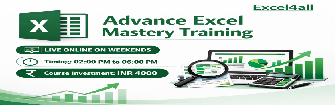 Book Online Tickets for Advance Excel mastery Training Live Onli, .  Advanced Excel Workshop ONLINETopic : Advanced ExcelDate: 14th,15th,21st & 22nd March 2026Duration: 16hrs or 4 days (02:00 PM to 06:00 PM)Fees: INR 4000/ nomination.
Workshop Mode:Microsoft Teams
Freebies:Soft copies of the reference manual and