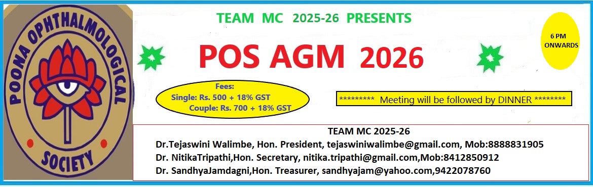 Book Online Tickets for POS AGM 2026, Pune. 


Dear Members,
We are happy to announce our Annual General Body Meeting 2026. 
Date: 5th April 2026.fees (including GST): (No cash payments please. Please pay on the POS QR code which will be displayed at the counter. Your cooperation in this rega