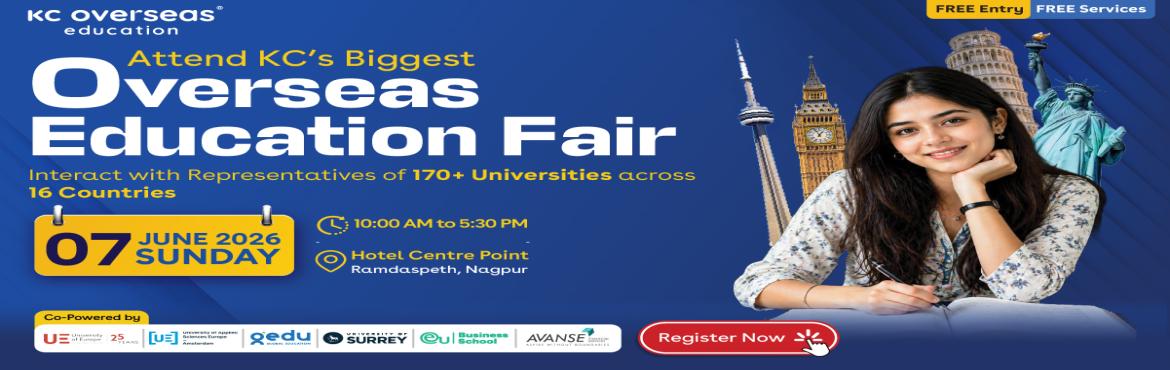 Book Online Tickets for KCs Biggest Overseas Education Fair in N, Nagpur. 🎓 Meet the World’s Top Universities Right Here in Nagpur!
Be a part of KC’s Biggest Overseas Education Fair in Nagpur and connect directly with 150+ universities from 15+ countries—all in one place, all in one day.
🎯 Register for FREE - C