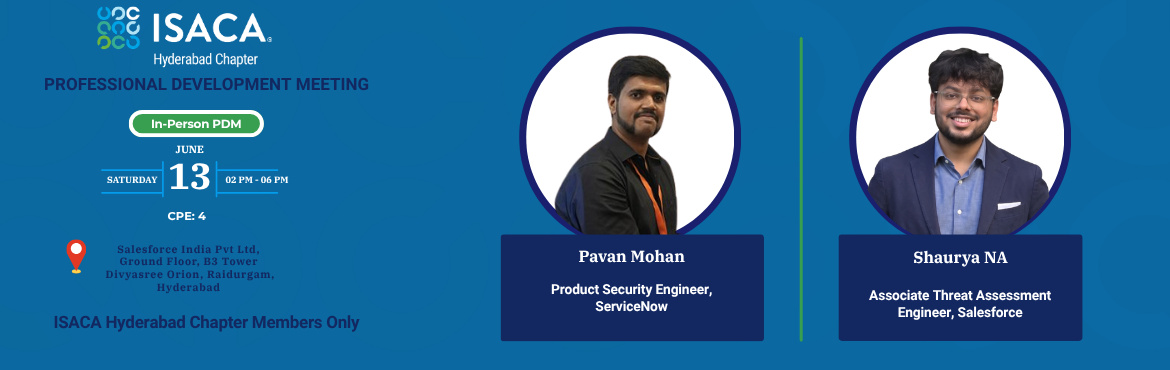 Book Online Tickets for ISACA Hyderabad Chapter - June Professio, Hyderabad. 
Speaker 1: Mr. Pavan Mohan Product Security Engineer, ServiceNowChapter Lead, Null Hyderabad
Topic: Automating Security Workflows with Agent Skills
This session explores how AI agents and custom skills can supercharge security workflows, from auton
