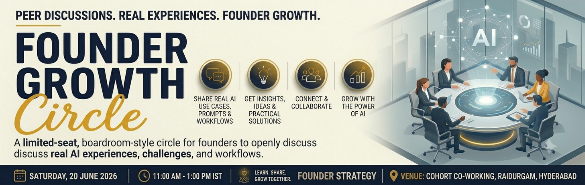 Book Online Tickets for Founder Growth Circle - AI - Powered Fou, Hyderabad. Founder Growth Circle is a peer-to-peer discussion meetup for founders, solopreneurs, and builders who are actively using AI in their work or business.
This is NOT an AI workshop, training session, or masterclass. Instead, this is a boardroom-style f