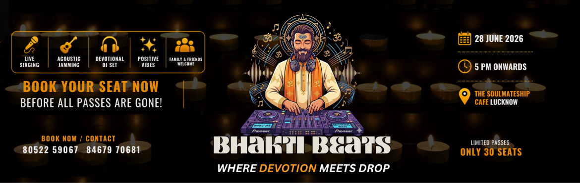 Book Online Tickets for Bhakti Beats , Lucknow. 
🎧 About Bhakti Beats – Cafe Edition
Bhakti Beats is a unique musical experience where the serenity of devotion meets the energy of live music.
Designed for music lovers, spiritual seekers, performers, and families, Bhakti Beats brings together